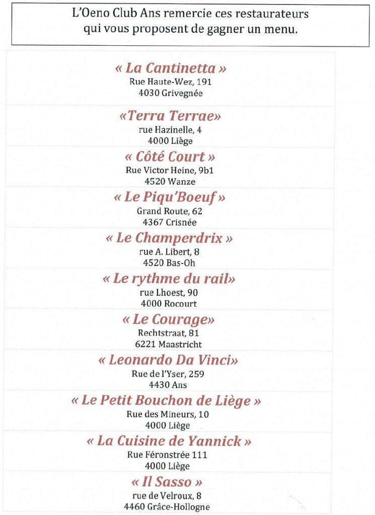 Liste restaurants